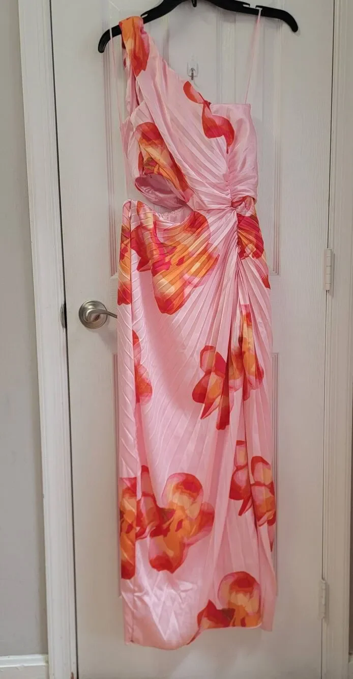 Abercrombie & Fitch Pleated One Shoulder Cut Out Maxi Dress S